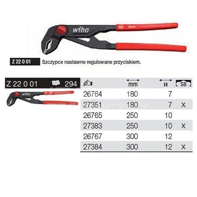 Wiha 26764 Classic Z22001 180mm adjustable pliers with button.