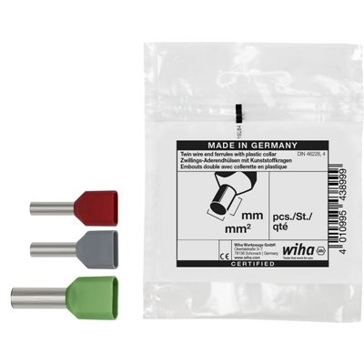 Wiha Twin wire end ferrules with plastic collar 100 units, colour code 1 (FR) & DIN 2 x 0.5 (43935)