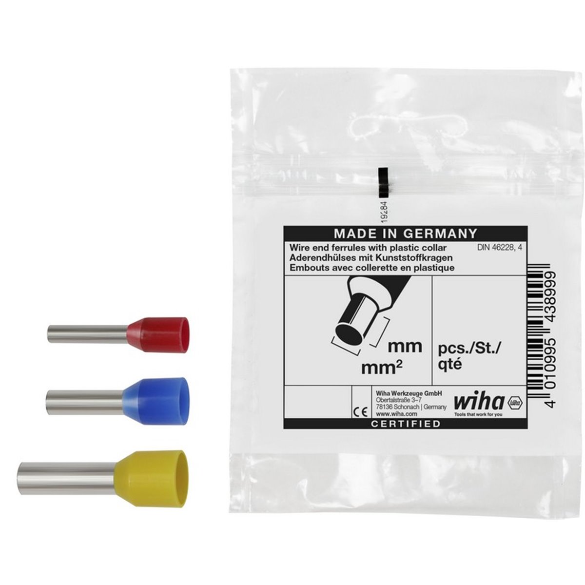 Wiha Twin wire end ferrules with plastic collar 25 units, colour code DIN 2 x 10 (43953)