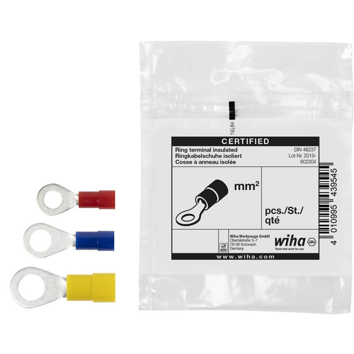 Wiha type cable socket, ring-shaped, insulated 100 units as per DIN 0.5 - 1 mm², M4 (43954)