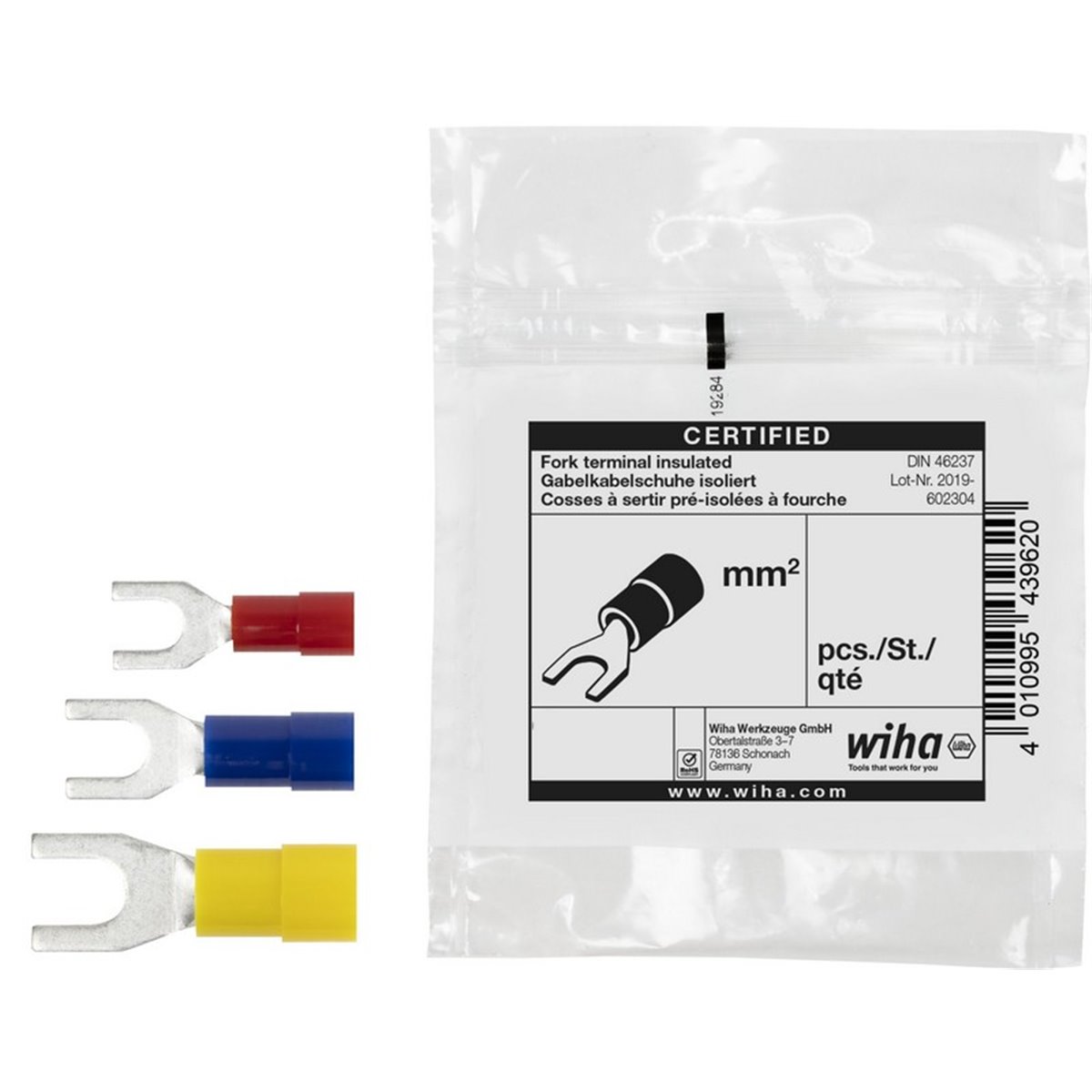 Wiha Crimp-type cable socket, fork-shaped, insulated 100 units as per DIN 0.5 - 1 mm², M4 (43962)