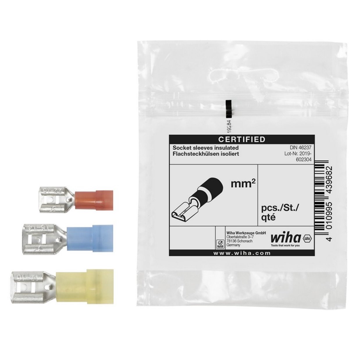 Wiha Female blade connectors, insulated 100 units as per DIN 4 - 6 mm²; 6.3 x 0.8 mm (43970)