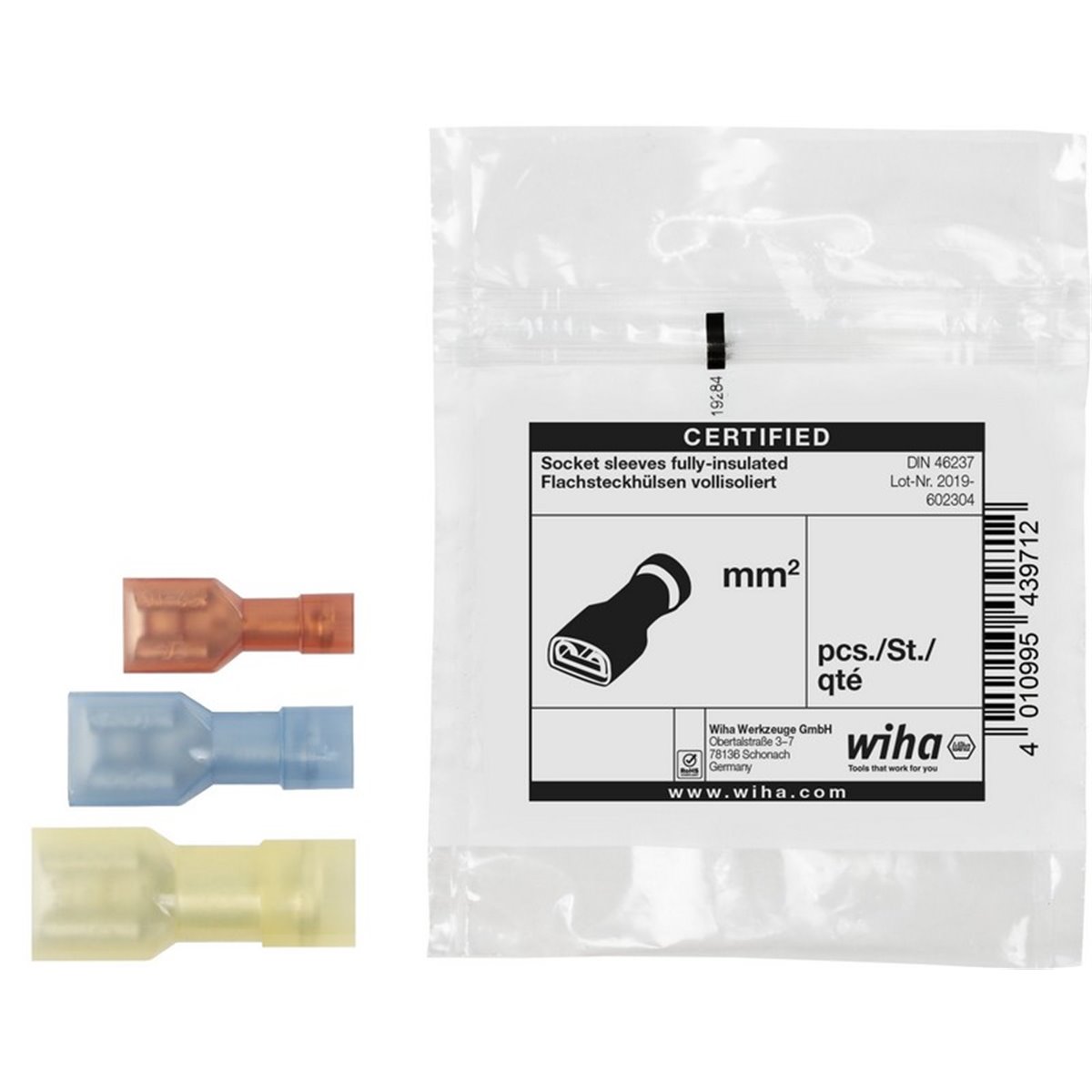 Wiha Female blade connectors, fully insulated 100 units as per DIN 1.5 - 2.5 mm²; 6.3 x 0.8 mm (43972)