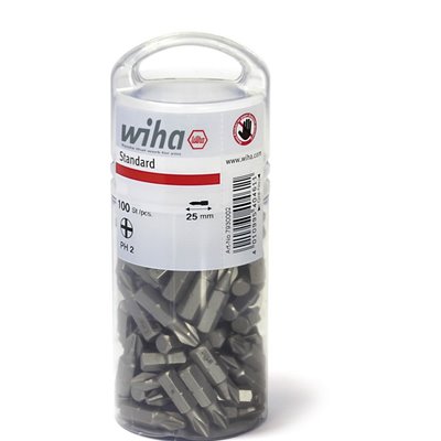Wiha Bit Standard 25 mm Phillips (PH2), 100-pcs. in bulk pack, 1/4" (40461)