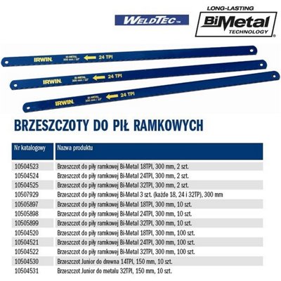 Brzeszczot do pił ramkowych Bi-Metal 300mm 32TPI 10szt. Irwin 10505899