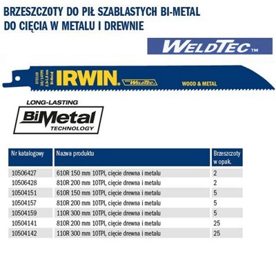 Brzeszczot Bi-Metal do metalu i drewna 150mm 10 TPI - 5szt. Irwin 10504151