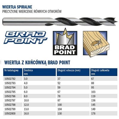 Spiral wood drill Brad Point 8.0x78/119mm Irwin 10502796.