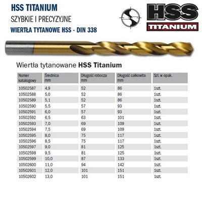 Titanium drill bit for metal HSS PRO-TiN 3.5x39/70mm Irwin 10502580.