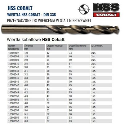 Cobalt drill bit for HSS PRO-Co steel 3.5x39/70mm Irwin 10502546.