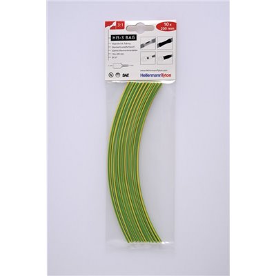 Heat shrinkable tubing 3:1 HIS-3-BAG-6/2-PO-X-GNYE HellermannTyton, yellow-green, 10 pcs.